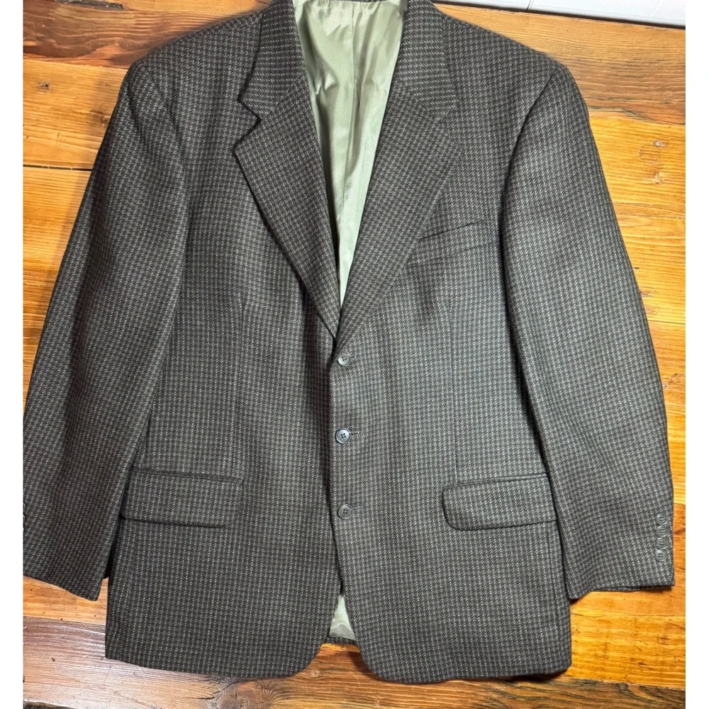 Vintage Oscar de‎ la Renta 100% Wool Blazer Men's 44R Large Brown Smooth Woven
